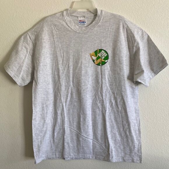 HANES BEEFY Men’s Light Gray T Shirt with Front and Back Print Size XL - Picture 3 of 4